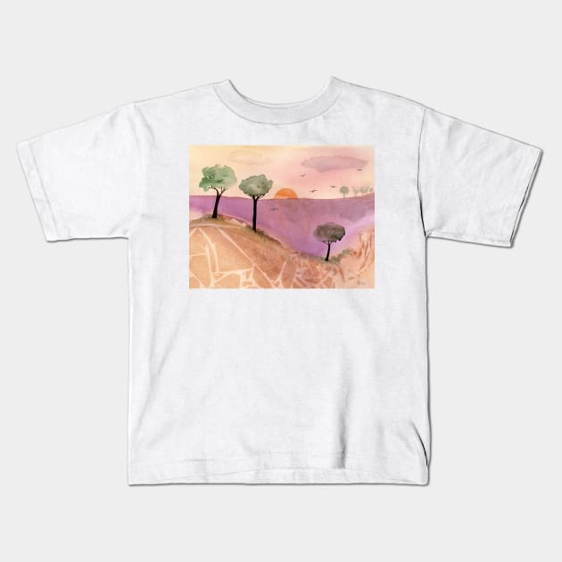 Surreal landscape with trees Kids T-Shirt by Sandraartist